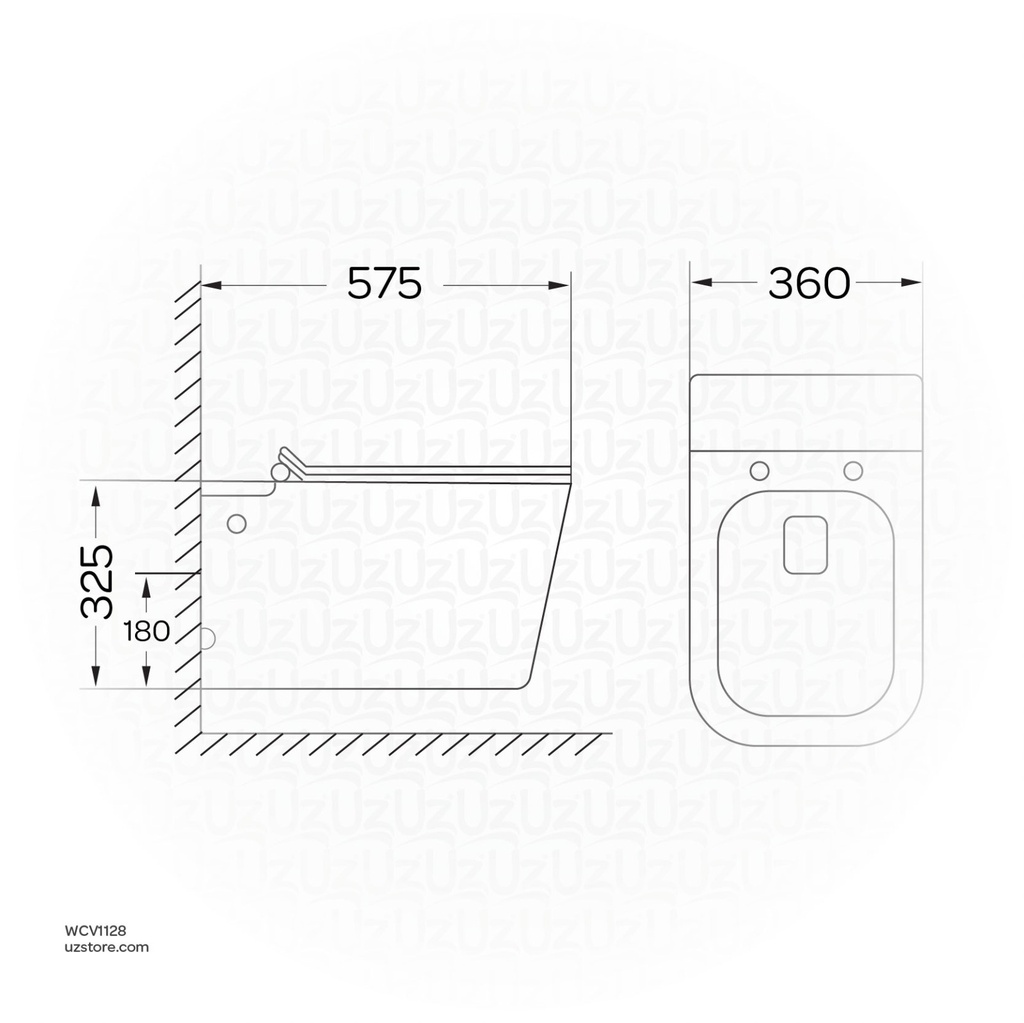 Vlavu wall-hung toilet ( WC ) P-trap: 180mm roughing-in , UF seat cover  575*360*325mm CB.12.0005-Z+S250mm