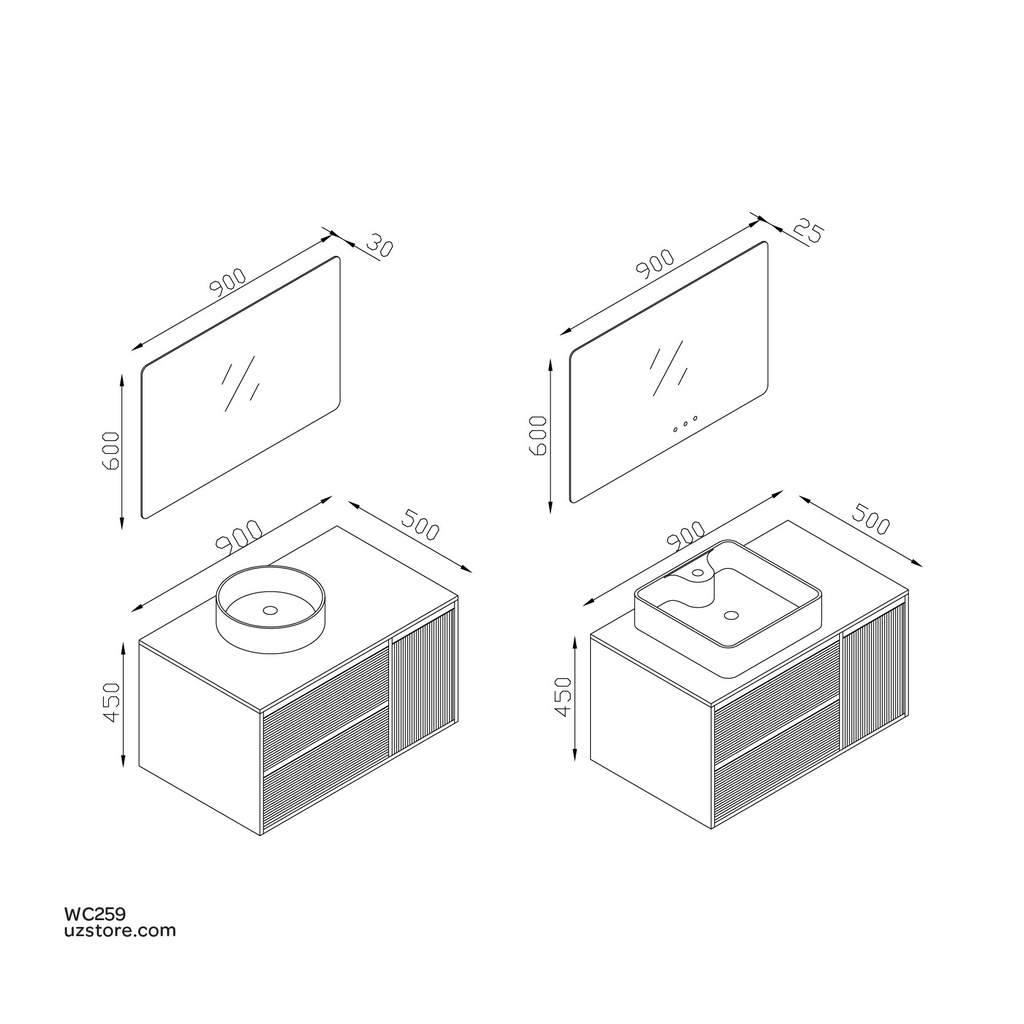 WashBasin Cabinet  and Mirror  with LED light KZA-23106090 900*500*450
