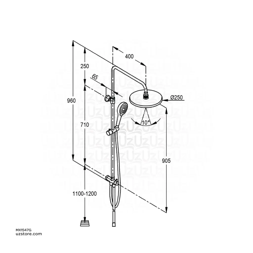 uzstore KLUDI RAK Dual shower system L-shape L = 960 mm RAK48042.GD1 Gold Glossy  MX1547G-02.webp