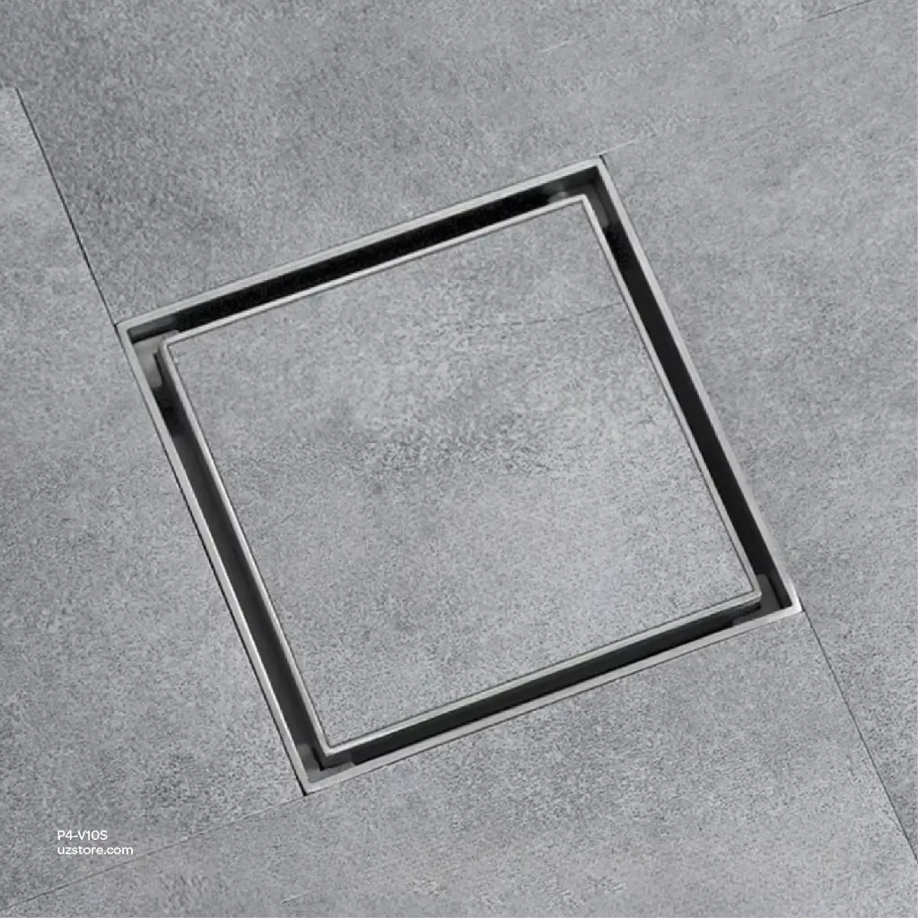 Uzstore Vlavu Floor Drain (SUS304) – Outlet 50mm (2 Inch), Drainage Accessory, 100×100mm, Brushed SS – 320TY1(10×10) P4-V10S-04.webp