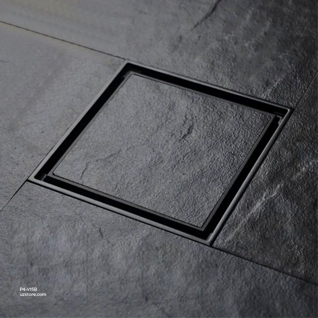 Uzstore Vlavu Floor Drain (SUS304) – Outlet 100mm (4), Drainage Accessory, 150×150mm, Matt Black P4-V15B-04.webp
