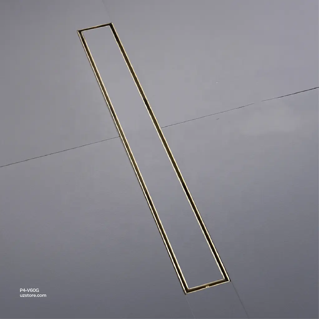 Uzstore Vlavu Linear Drainer (SUS304) – Outlet 50mm (2Inch ), Drainage Accessory, 55×600mm, Brushed Gold P4-V60G-02.webp