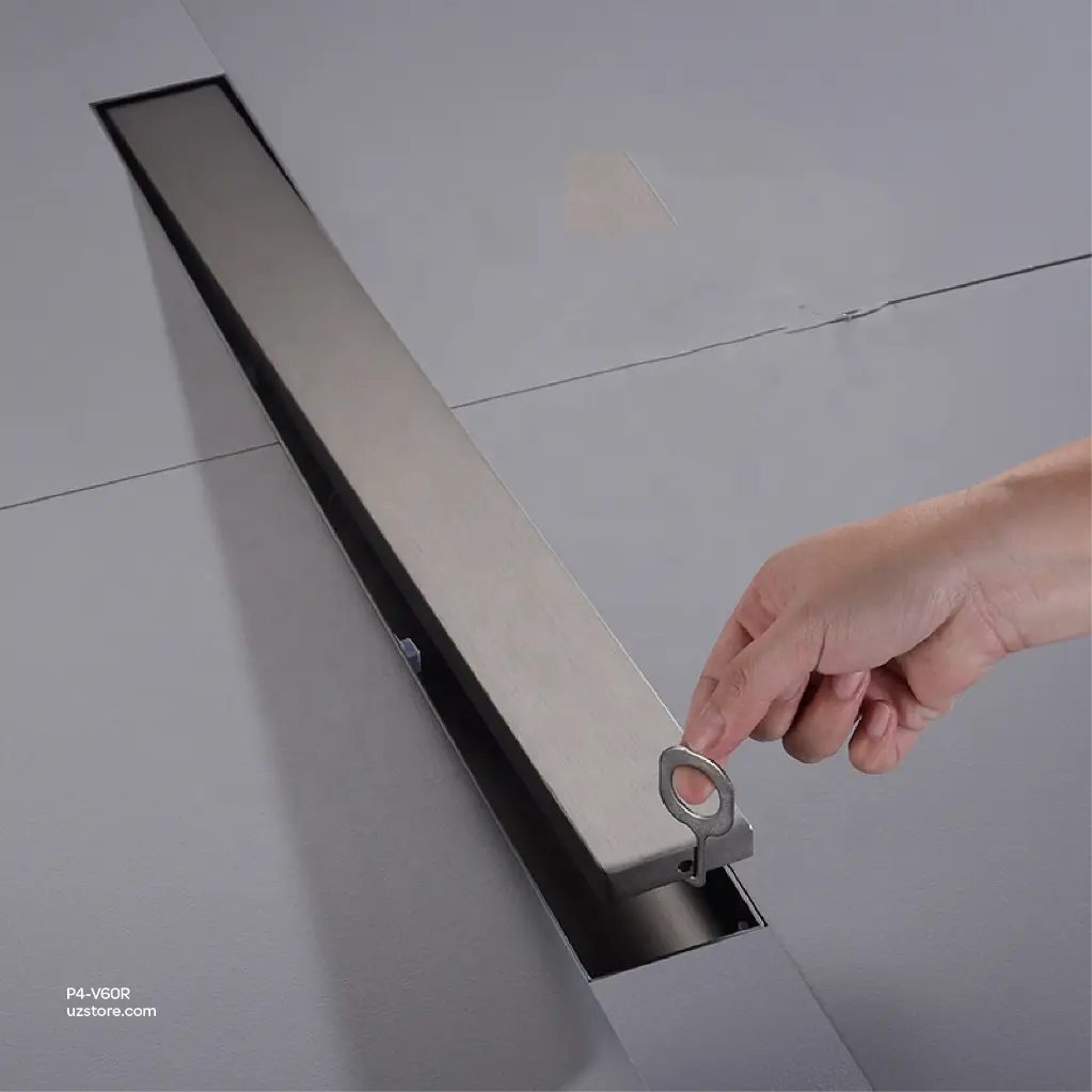 Uzstore Vlavu Linear Drainer (SUS304) – Outlet 50mm (2 Inch), Drainage Accessory, 55×600mm, Gun Grey P4-V60R-04.webp