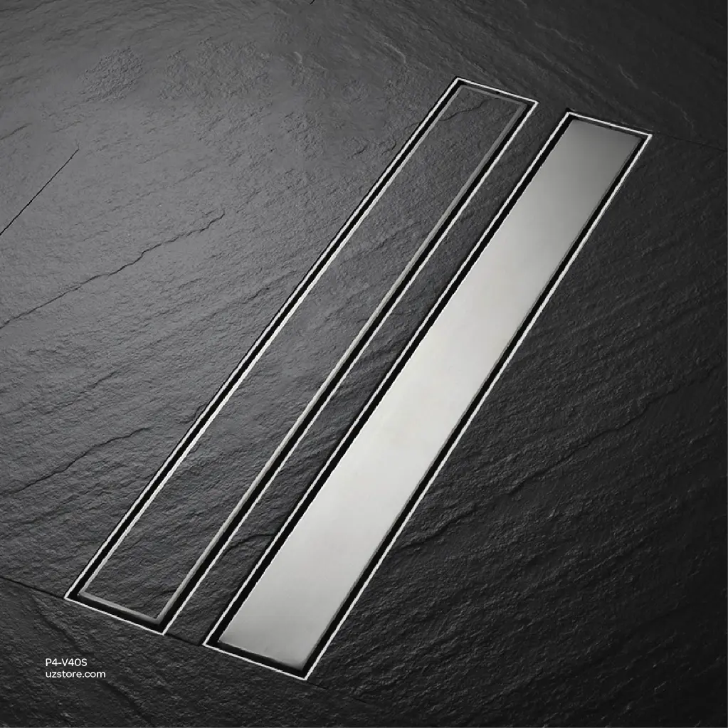 Uzstore Vlavu Linear Drainer (SUS304) – Outlet 50mm (2 Inch), Drainage Accessory, 55×400mm, Brushed SS P4-V40S-03.webp