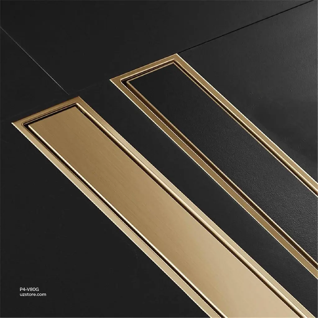 Uzstore Vlavu Linear Drainer (SUS304) – Outlet 50mm (2 Inch ), Drainage Accessory, 55×800mm, Brushed Gold P4-V80G-02.webp