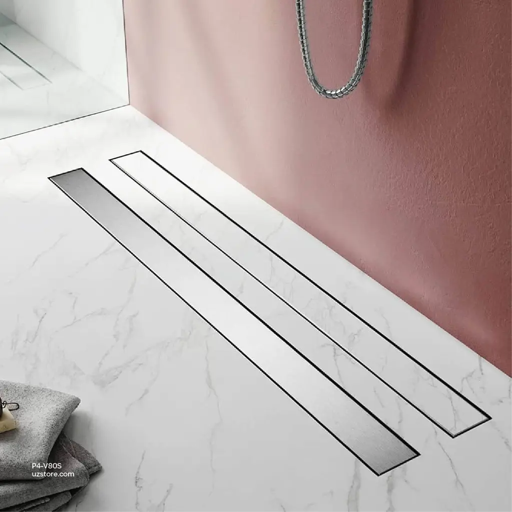 Uzstore Vlavu Linear Drainer (SUS304) – Outlet 50mm (2 Inch), Drainage Accessory, 55×800mm, Brushed SS P4-V80S-02.webp
