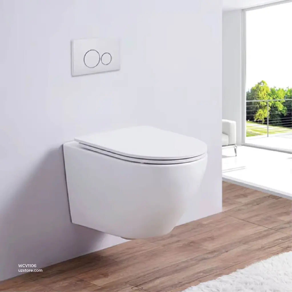 Uzstore Vlavu Wall-Hung WC – P-trap 180mm, UF Cover & Seat, 490×350×370mm, Glossy White – CB.16.0099 WCV1106-03.webp