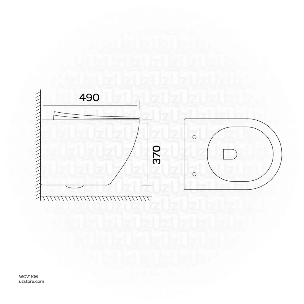 Uzstore Vlavu Wall-Hung WC – P-trap 180mm, UF Cover & Seat, 490×350×370mm, Glossy White – CB.16.0099 WCV1106-02.webp