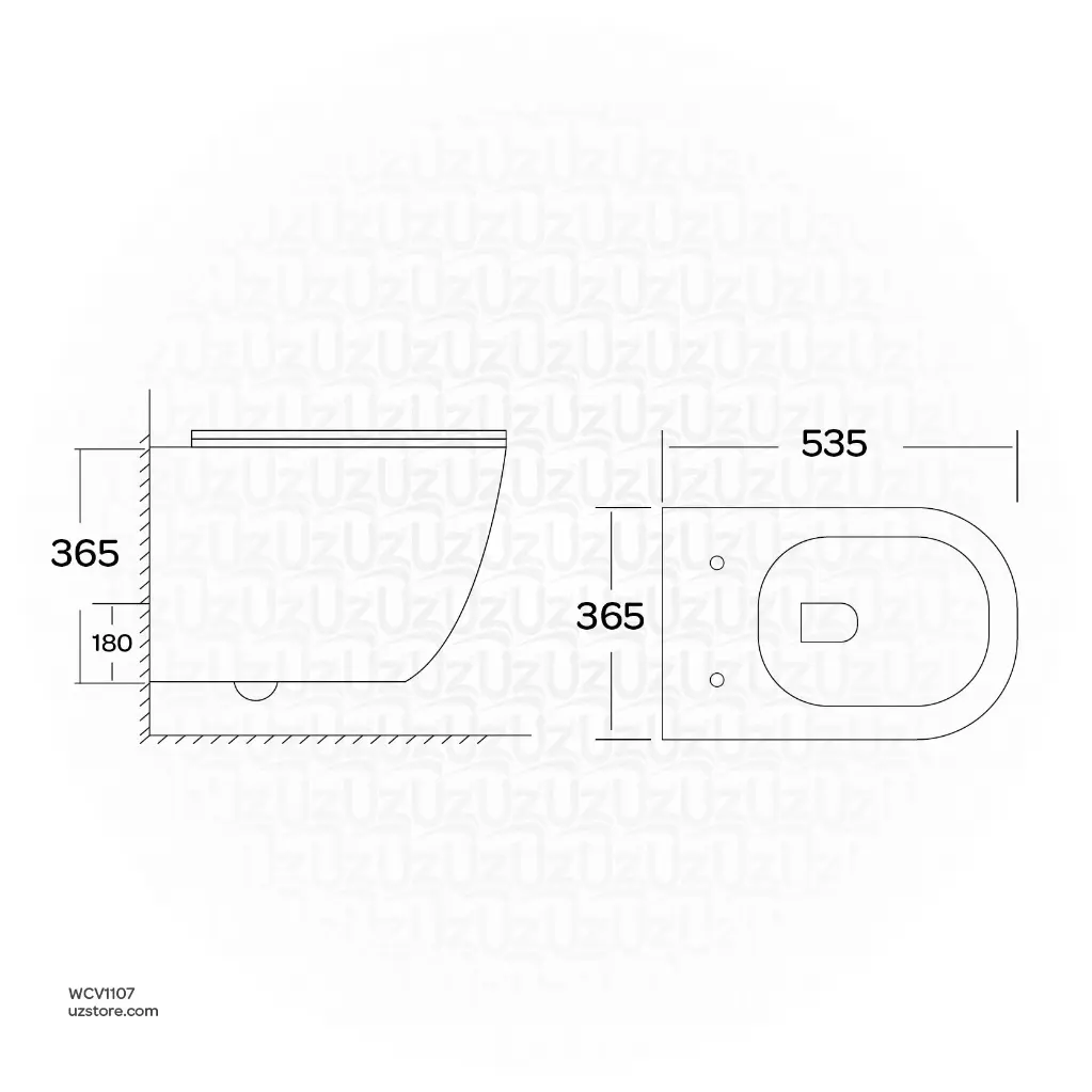 UzstoreVlavu Wall-Hung WC – P-trap 180mm, UF Cover & Seat, 535×365×350mm, Glossy White – CB.16.0101  WCV1107-02.webp