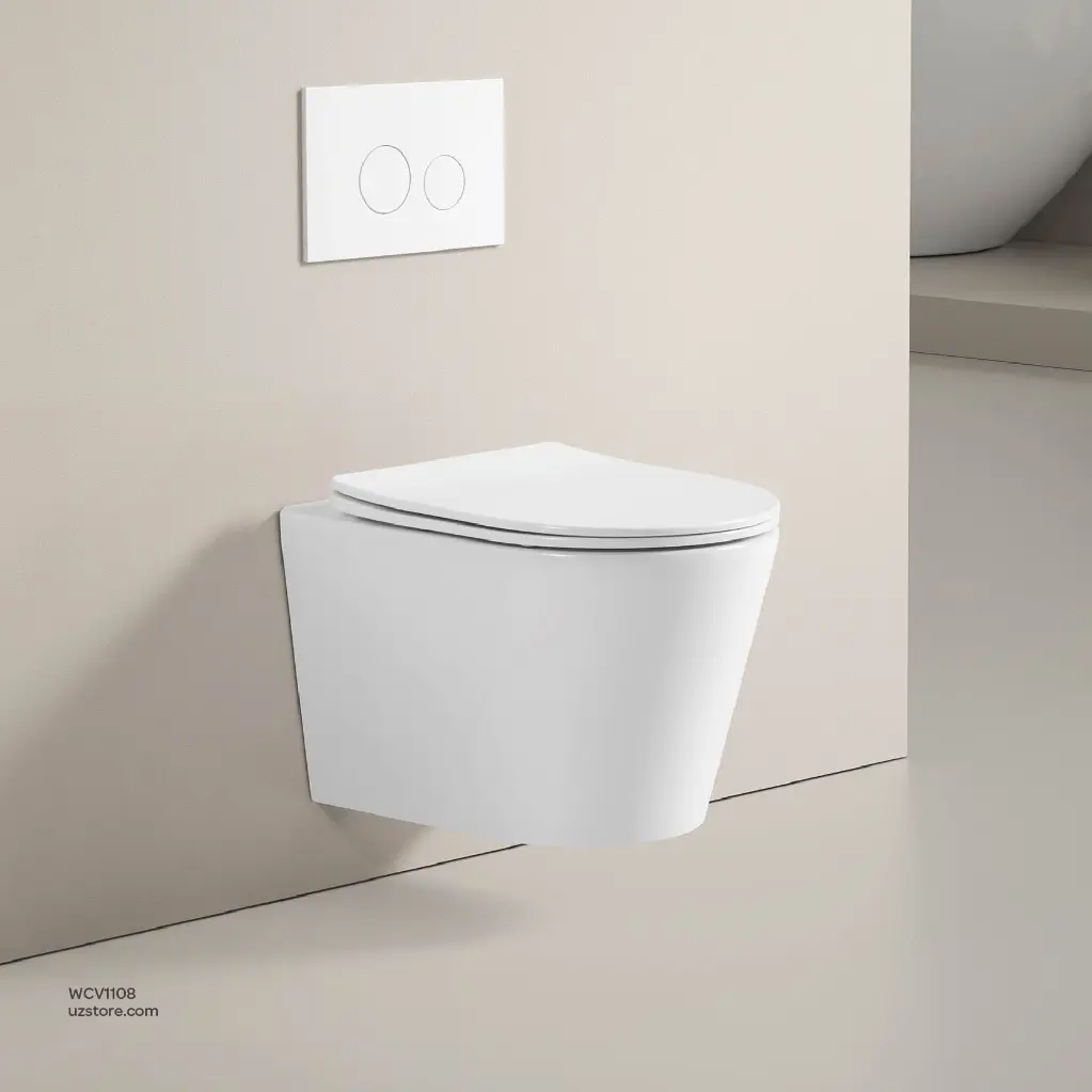 Uzstore Vlavu Wall-Hung WC – P-trap 180mm, UF Cover & Seat, 485×350×340mm, Glossy White – CB.16.0102 WCV1108-03.webp