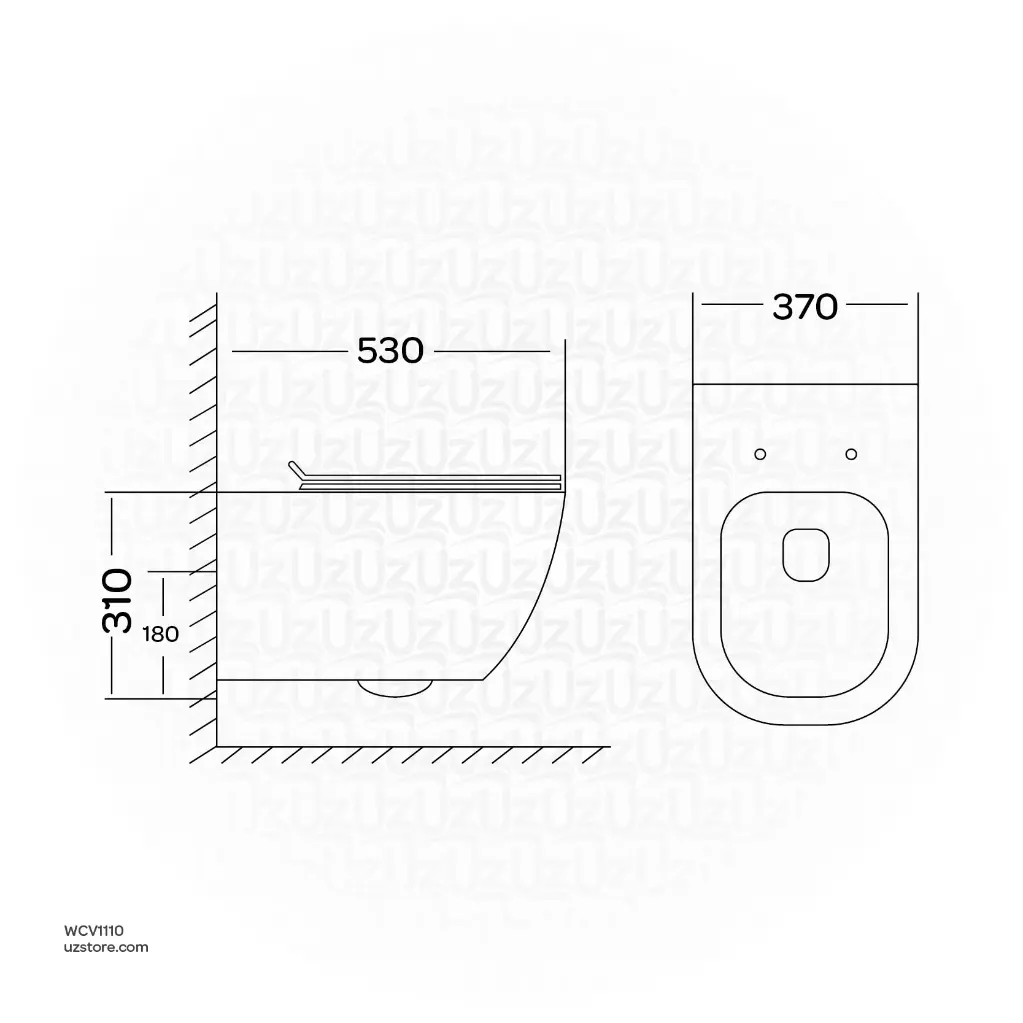 Uzstore Vlavu Wall-Hung WC (Tornado Flushing) – P-trap 180mm, UF Cover & Seat, 530×370×310mm, Glossy White – CB.16.0023  WCV1110-02.webp