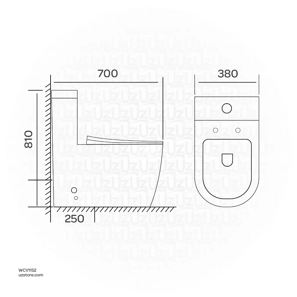 Uzstore Vlavu One-Piece WC (Washdown Flushing) – S-trap 250mm, PP Cover & Seat, 700×380×810mm, Glossy White – CB.12.0142  WCV1152-02.webp