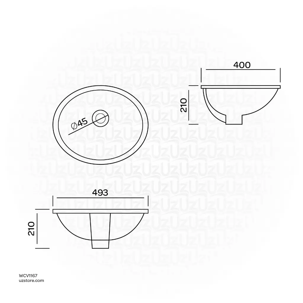 Uzstore Vlavu Under Counter Basin – 493×400×210mm, Glossy White – CB.19.0104 WCV1167-02.webp