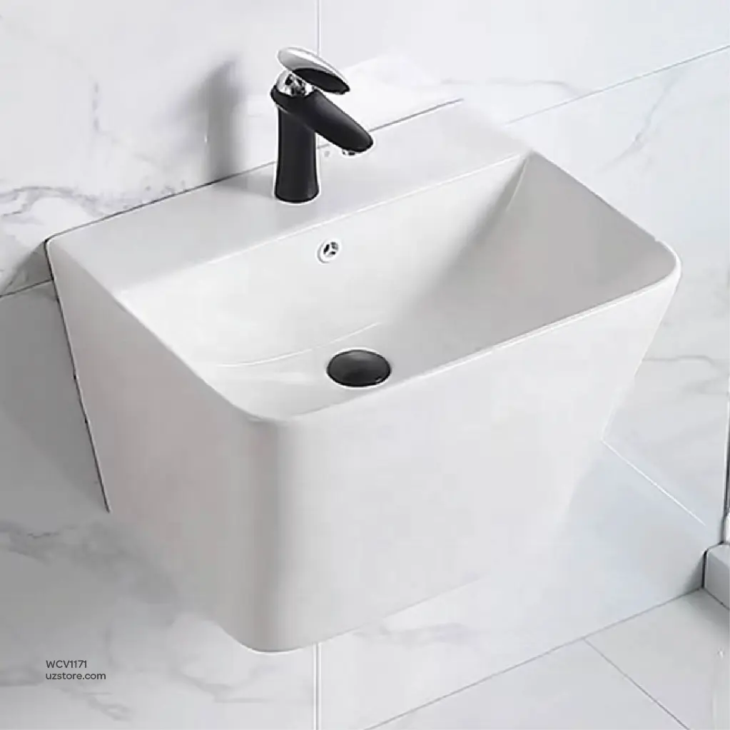 Uzstore Vlavu Wall-Hung One-Piece Basin – Fixing to Wall, 505×410×390mm, Glossy White – 245L WCV1171-03.webp