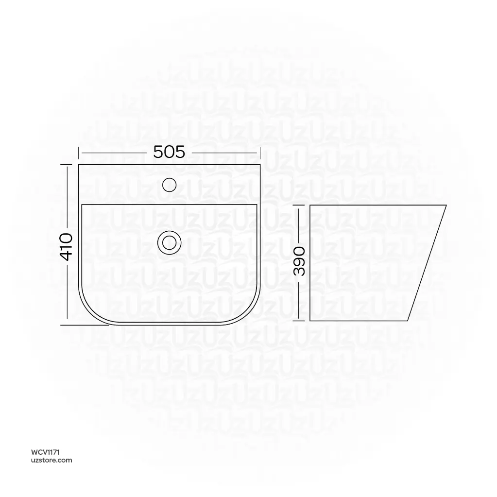 Uzstore Vlavu Wall-Hung One-Piece Basin – Fixing to Wall, 505×410×390mm, Glossy White – 245L WCV1171-02.webp