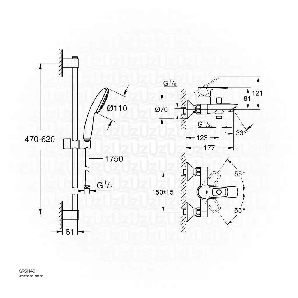 Uzstore GROHE Bundle 149 (BauLoop Shower Mixer + Shower set  )   GRS1149-02.webp
