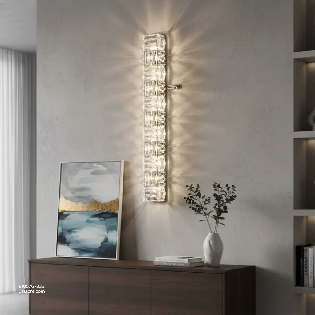 Uzstore OPTARA Wall Light - Ø 90×H835mm, 3000K, Stainless steel+Crystal, Chrome+Clear E1057G 835-01-03.webp