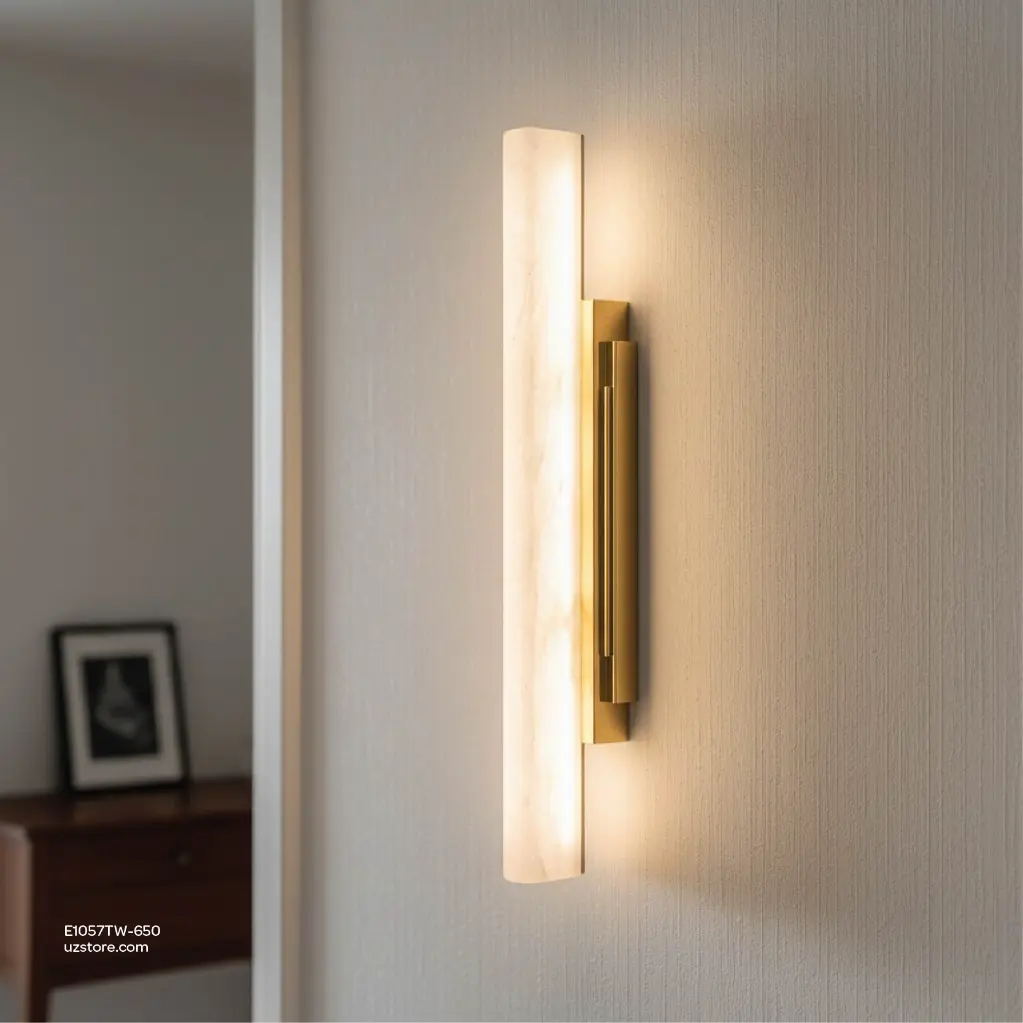 Uzstore OPTARA Wall Light - L 90×W85×H650mm, 3000K, Stainless steel+Marble, Mirror Gold BD6739-650 E1057TW-650-04.webp