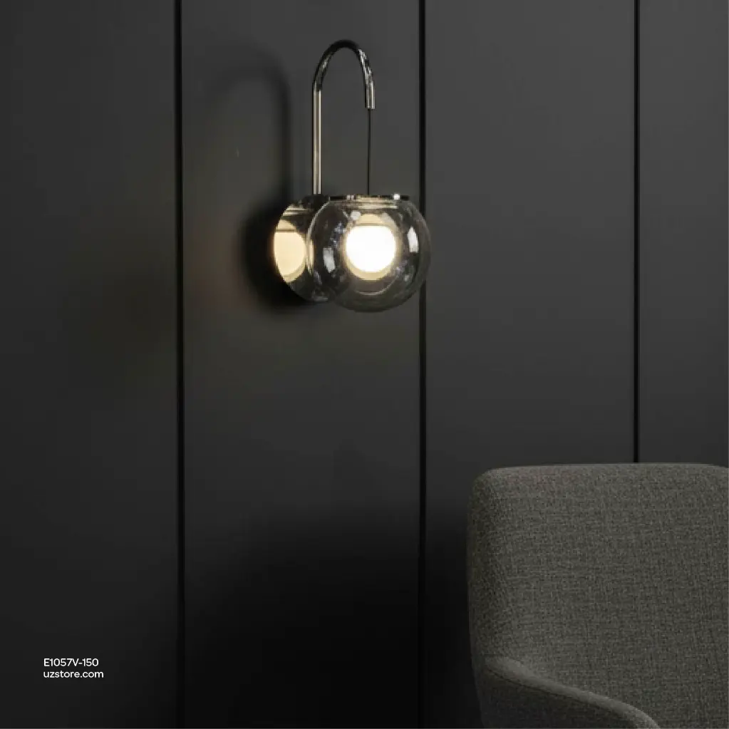Uzstore OPTARA Wall Light - Ø 150mm, 3000K, Stainless steel+Glass+Marble, Mirror black+Grey BD33098-150M  E1057V-150-03.webp