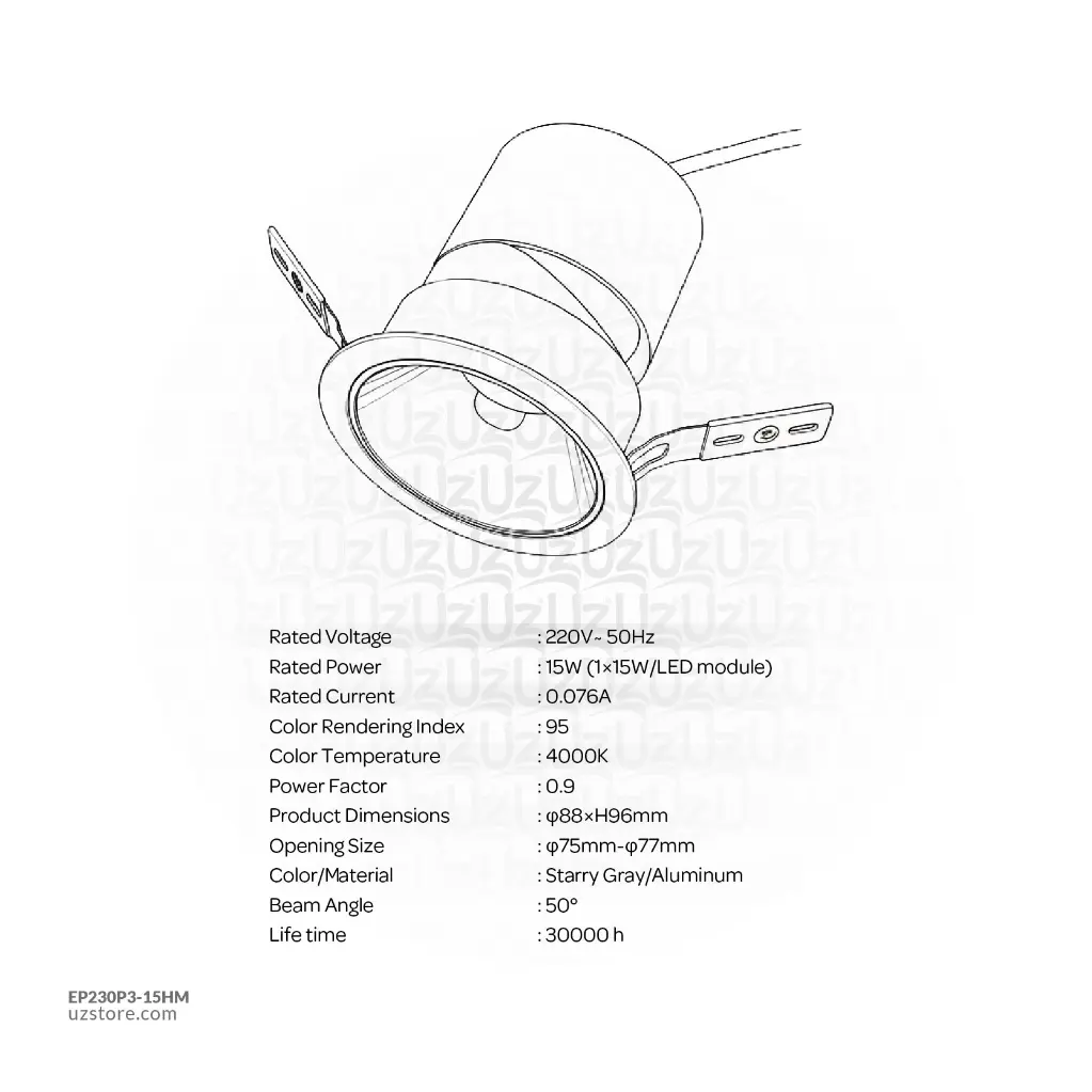 Uzstore OPPLE LED Spotlight LTH1506-HAOII-R75 Round 15W 4000K 50D 541003688100  EP230P3-15HM-02.webp