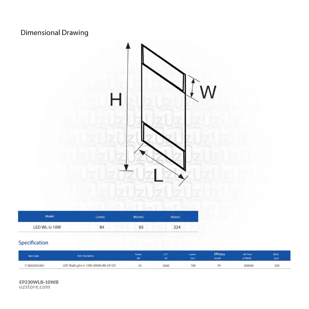 Uzstore OPPLE LED Wall light U 10W 3000K BK GP DZ Black Big Warm white 719002003401  EP230WLB-10WB-02.webp