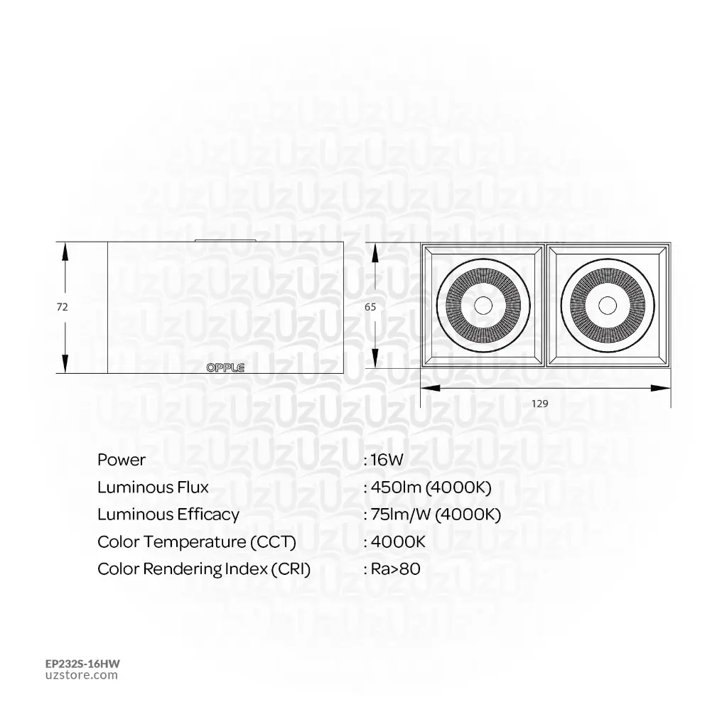 Uzstore OPPLE LED SM Down Light 16W, 4000K Natural White, White 541010001700  EP232S-16HW-02.webp