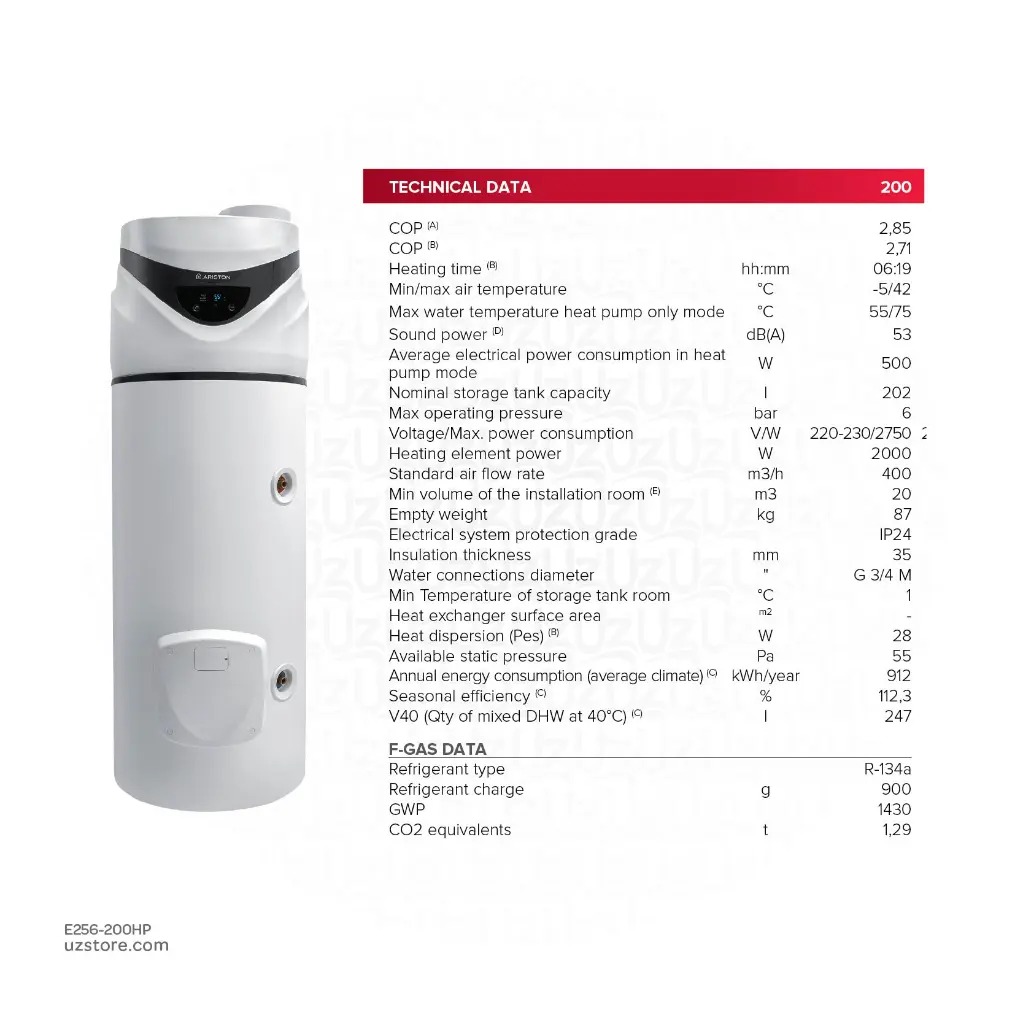 Uzstore  ARISTON Nuos Primo Heat Pumps Water Heater Mono Black 200HC 200Ltr 3069696 E256-200HP-02.webp