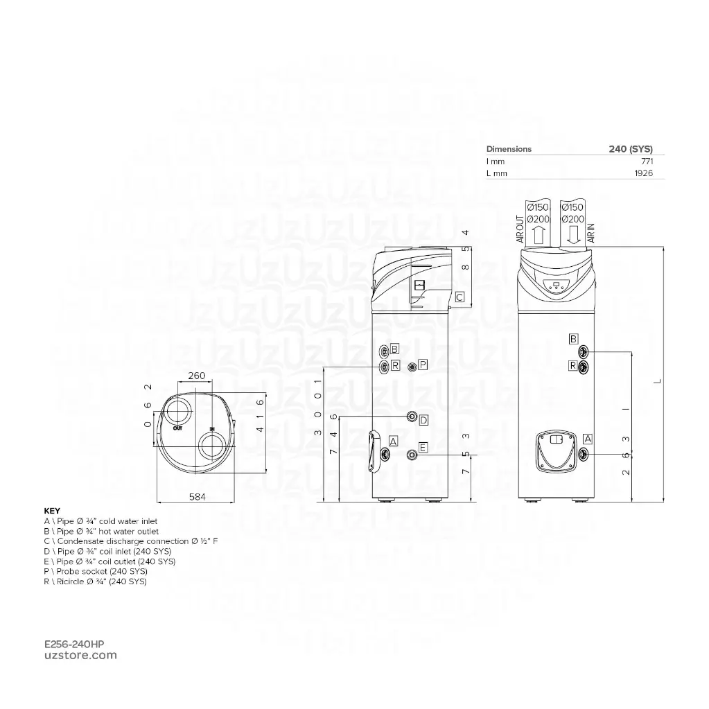 Uzstore  ARISTON Nuos Primo Heat Pumps Water Heater Mono Black 240HC 240Ltr 3069654 E256-240HP-03.webp