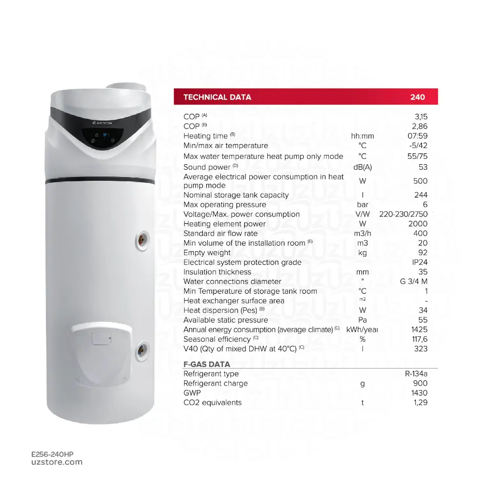 Uzstore  ARISTON Nuos Primo Heat Pumps Water Heater Mono Black 240HC 240Ltr 3069654 E256-240HP-02.webp