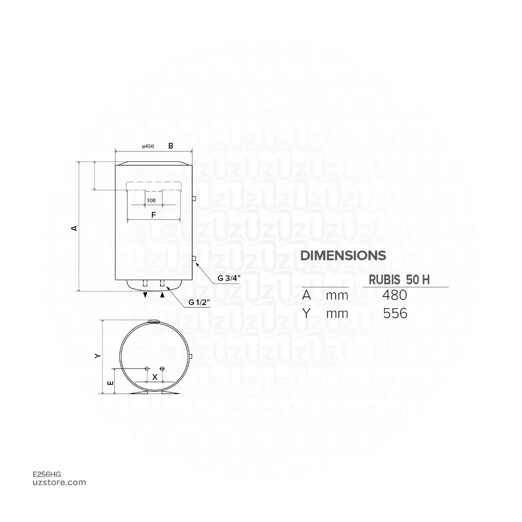 Uzstore ARISTON Electric Water Heater 50Ltr Horizontal , 1.2kW , 220-240V, Made in EGYPT  E256HG-02.webp