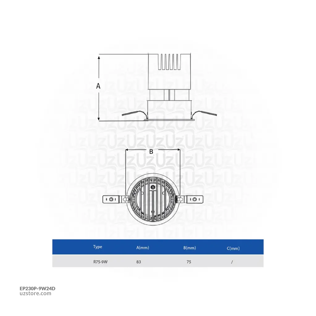 Uzstore OPPLE LED Down light RA-P-He3-R75-9W- , 3000K 24D Warm White 541003827700  EP230P-9W24D-01-03.webp