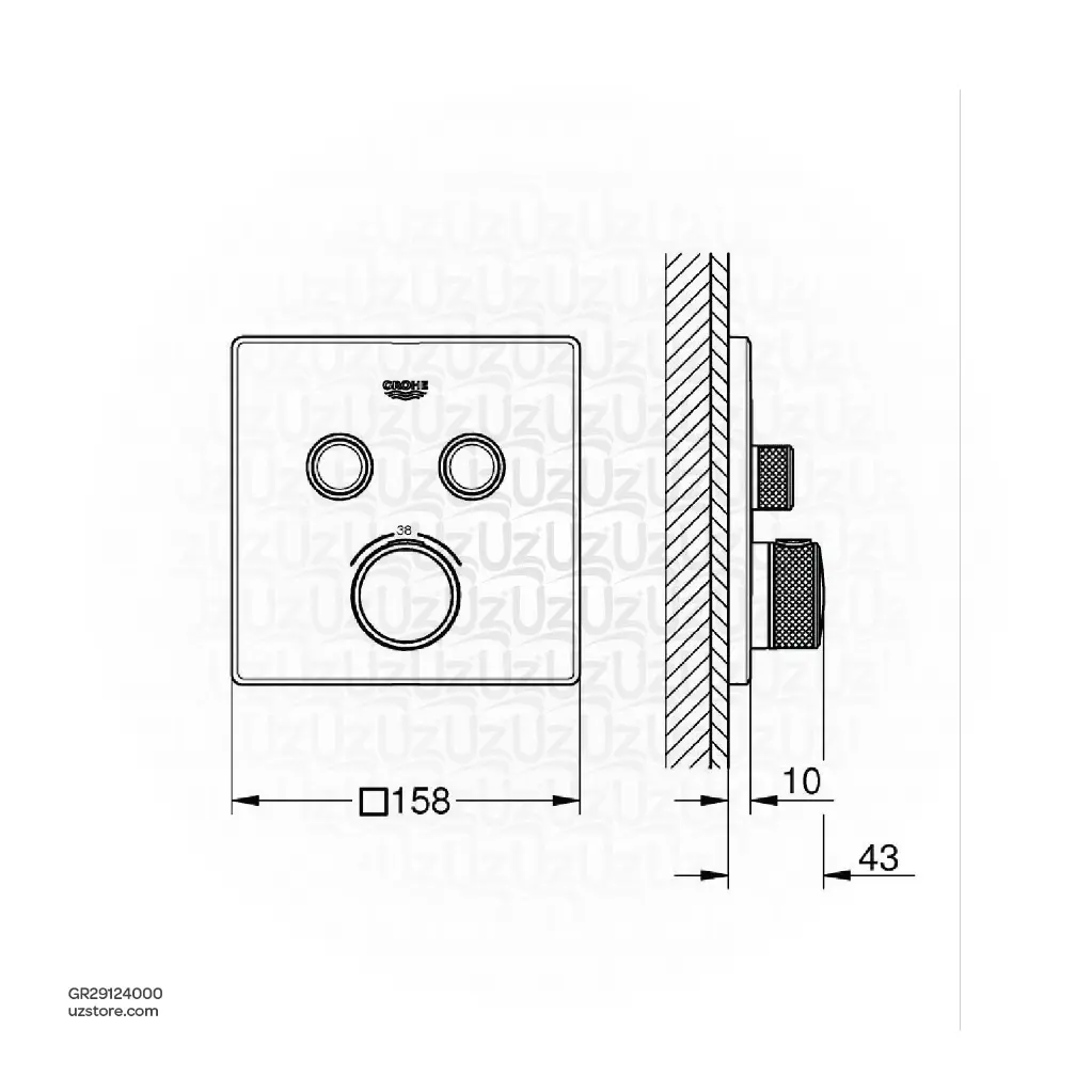 Uzstore GROHE Grohtherm SmartControl Safety mixer for concealed installation with 2 valves , 29124000 , chrome GR29124000-02.webp