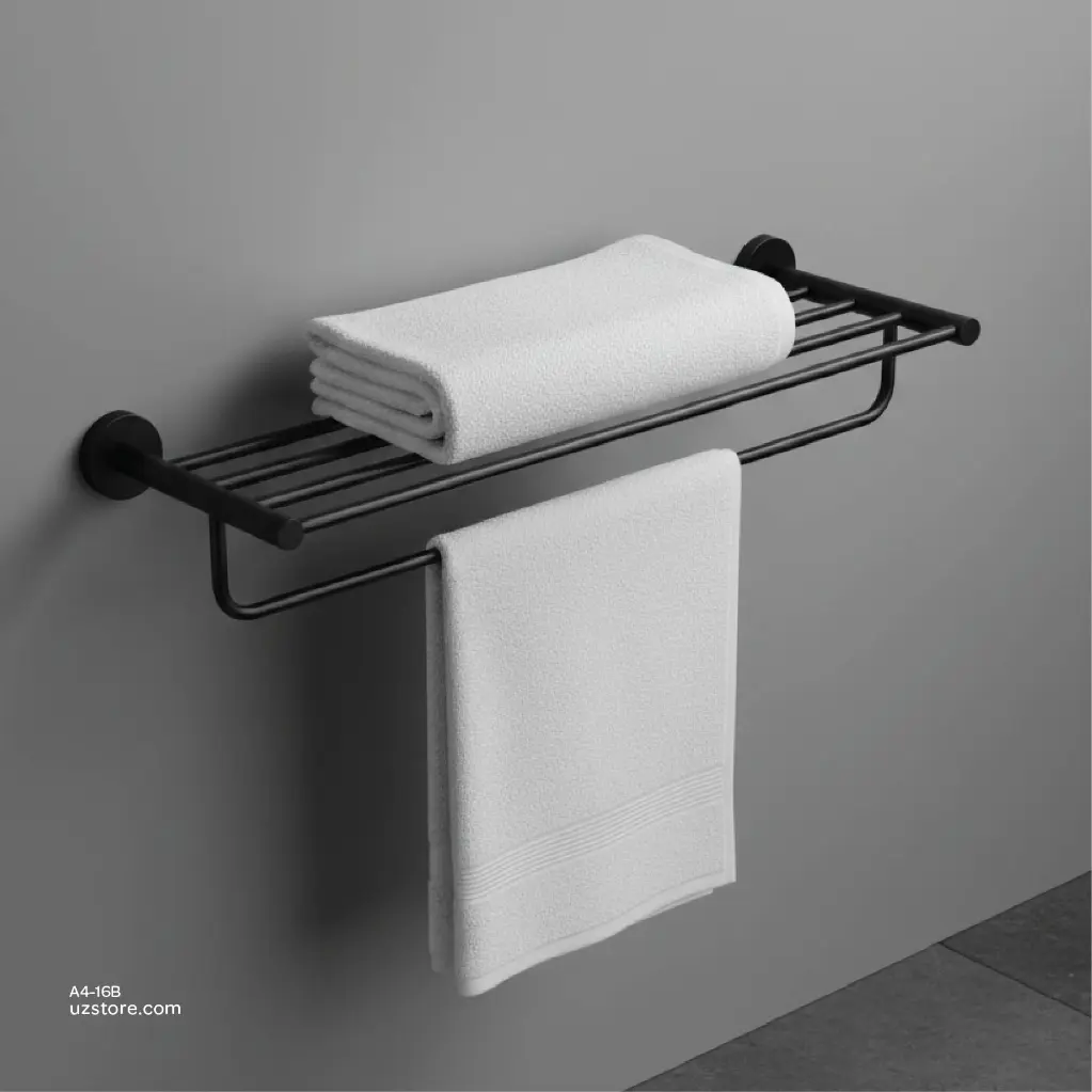 Uzstore Black Double towel rack 64.5x21x11cm Brass & stainless steel JM02B  A4-16B-03.webp