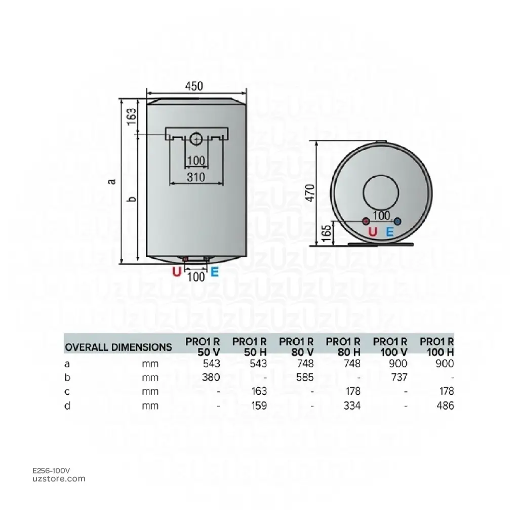 Uzstore ARISTON Electrical  Water Heater 100Ltr Vertical, 1.5kW, 220-240V, IPX3, PRO1 R 100 V 3201828 E256-100V-03.webp