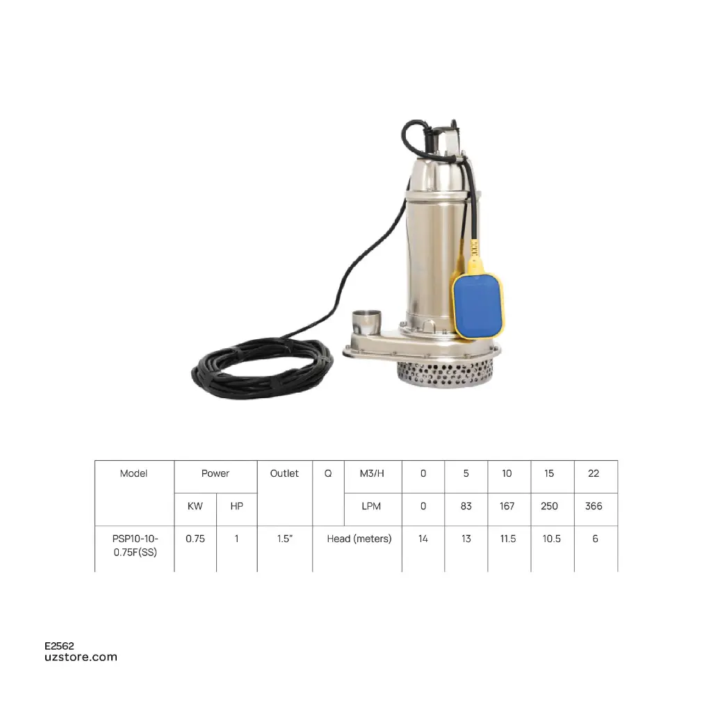 Uzstore PRAKASH 1.0 HP SEWAGE PUMP - PSP10-10-0.75F  E2562-02.webp