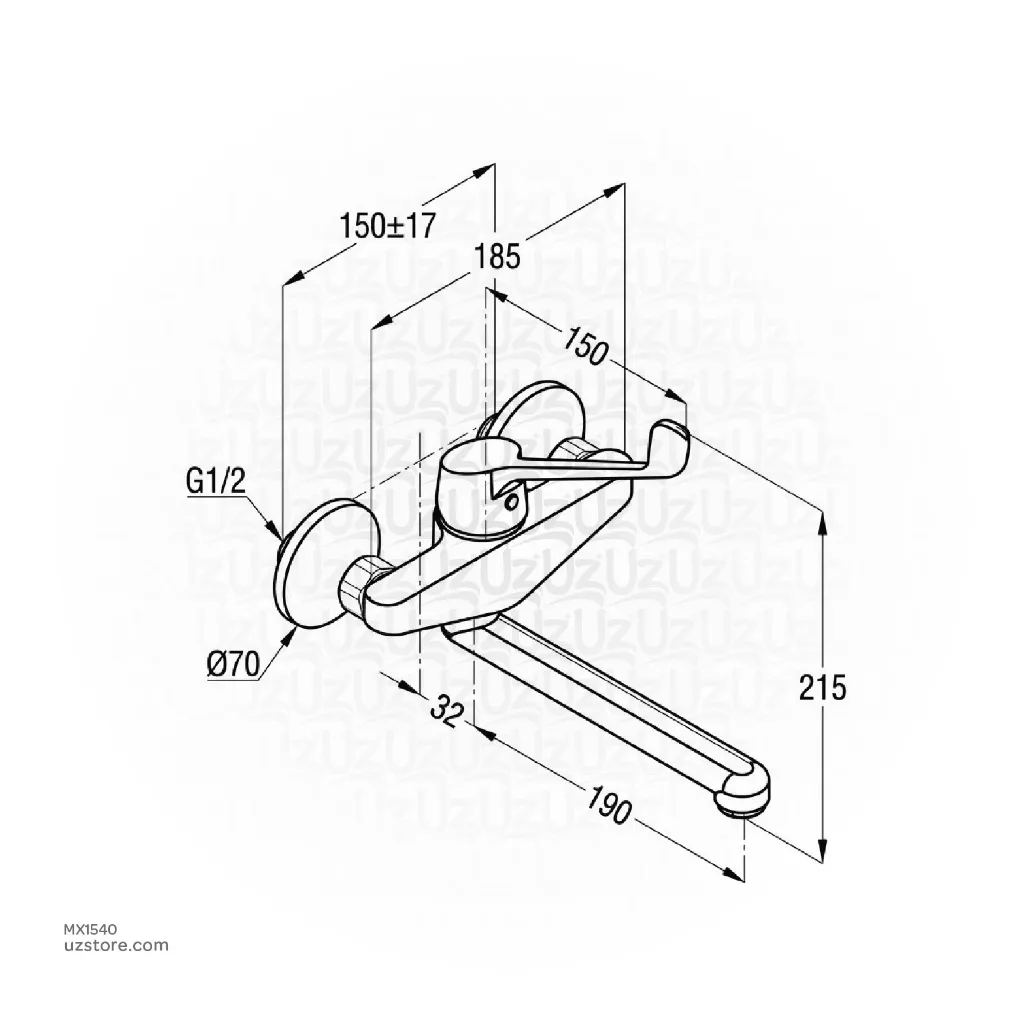 Uzstore  Kludi RAK Wall mounted MEDICARE single Lever Sink mixer RAK18073-03 MX1540-02.webp