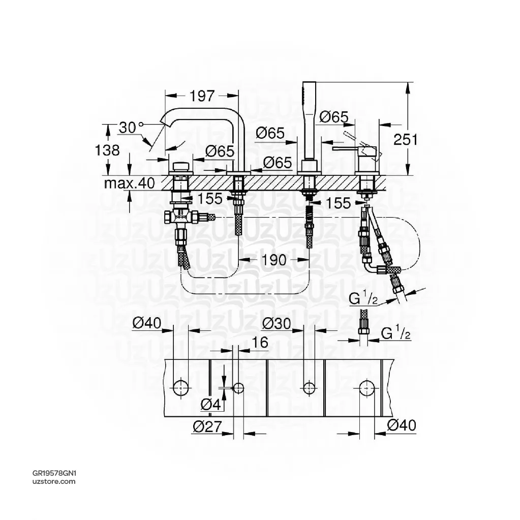 Uzstore  GROHE Essence 4-hole bath combination , 19578GN1 , brushed cool sunrise GR19578GN1-02.webp