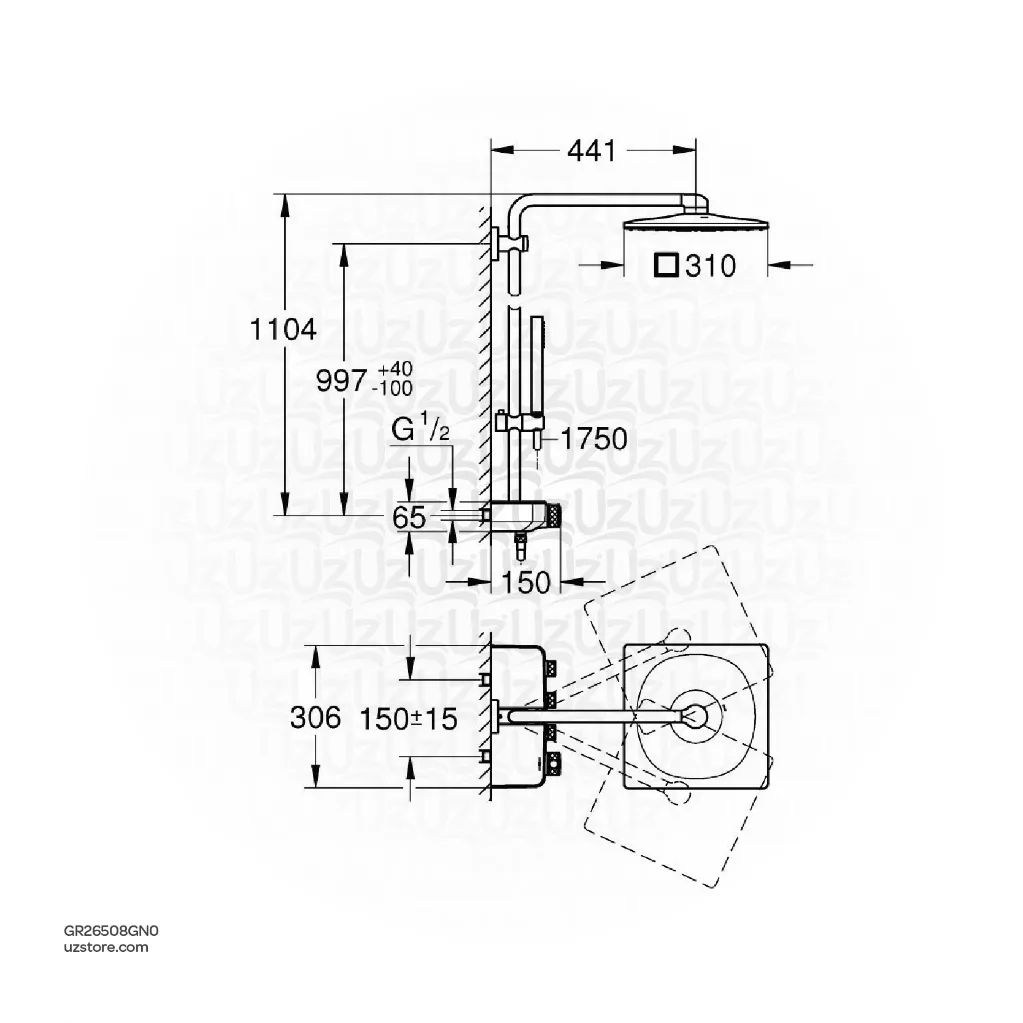 Uzstore Shower system with thermostat for wall mounting GR26508GN0-02.webp
