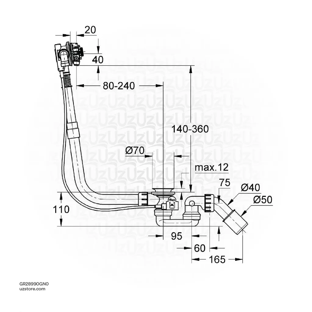 Uzstore GROHE Talentofill Inlet , pop-up and waste-system , 28990GN0 , brushed cool sunrise GR28990GN0-02.webp