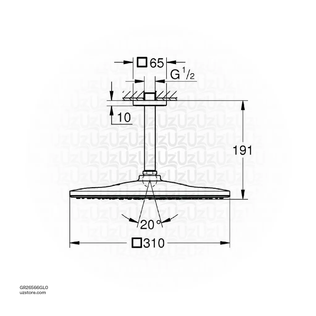 Uzstore GROHE Rainshower Mono 310 Cube Head shower set ceiling 142 mm , 1 spray , 26566GL0 , cool sunrise GR26566GL0-02.webp