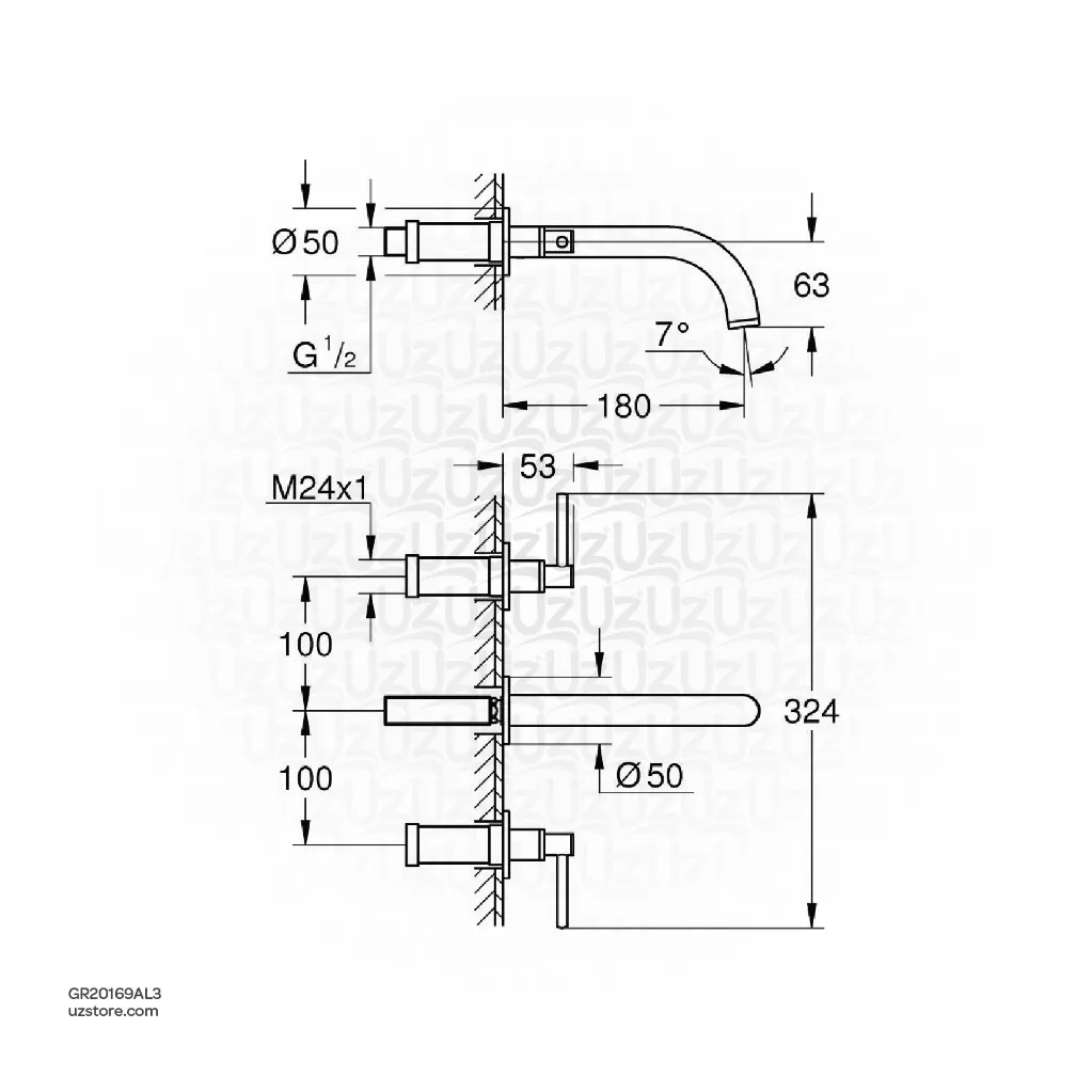Uzstore GROHE Atrio 3-hole basin mixer Half Inch S-Size , 20169AL3 , brushed hard graphite GR20169AL3-02.webp