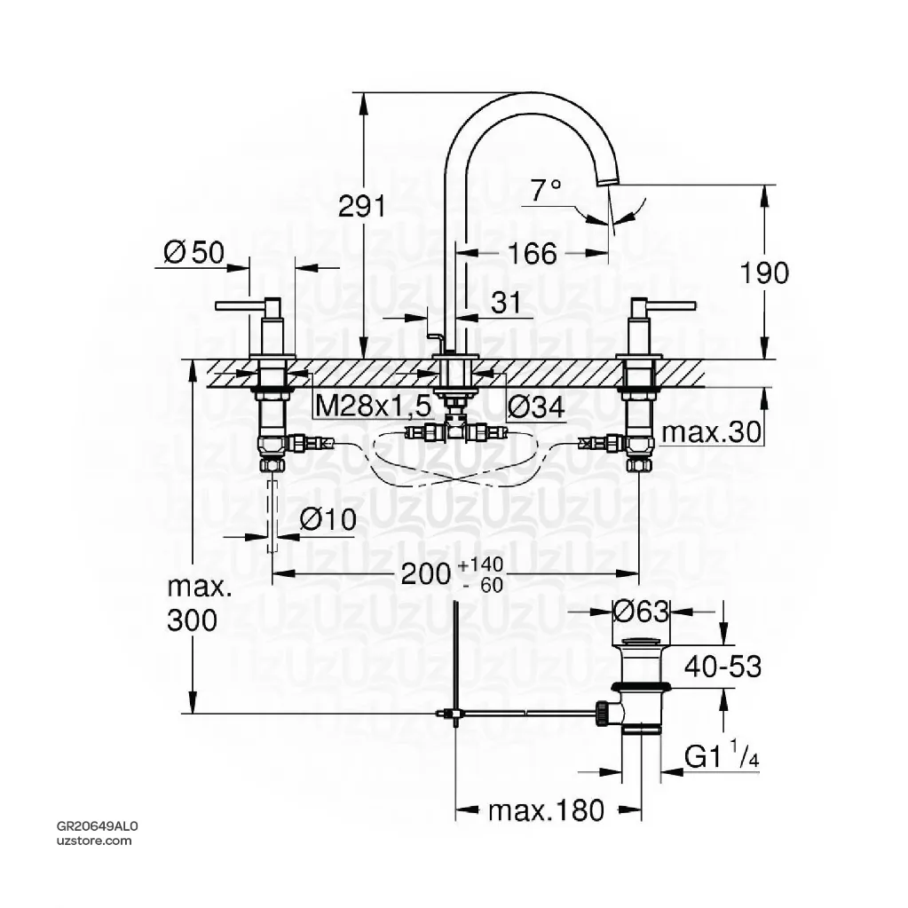 Uzstore GROHE Atrio 3-hole basin mixer Half Inch  L-Size , 20649AL0 , brushed hard graphiteGR24348AL0-02.webp