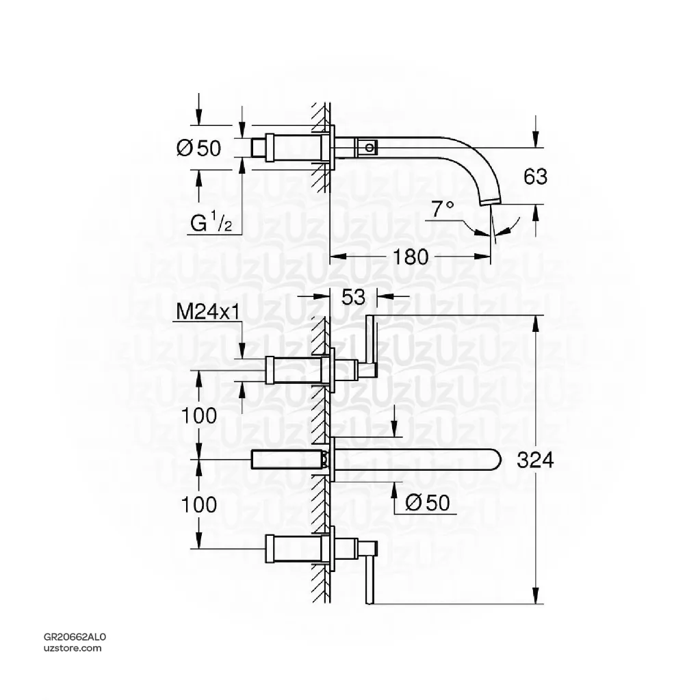 Uzstore GROHE Atrio 3-hole basin mixer Half Inch M-Size , 20662AL0 , brushed hard graphite GR20662AL0-02.webp