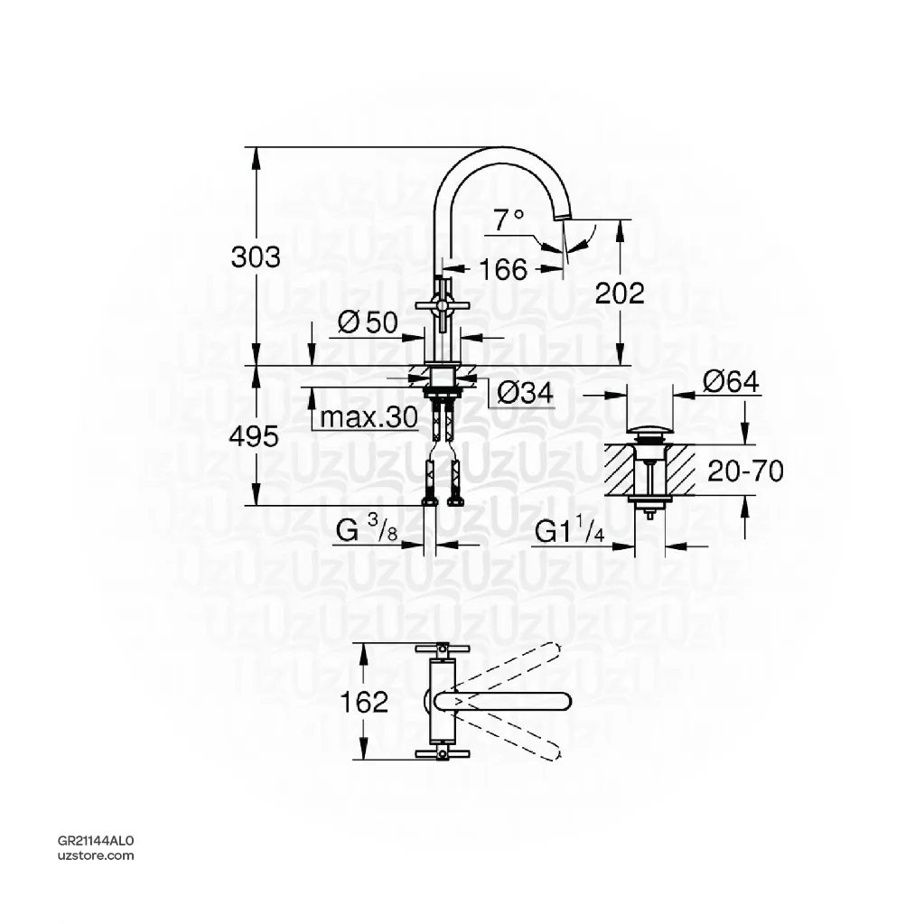 Uzstore GROHE Atrio Single-hole basin mixer Half inch L-Size , 21144AL0 , brushed hard graphite GR21144AL0-02.webp