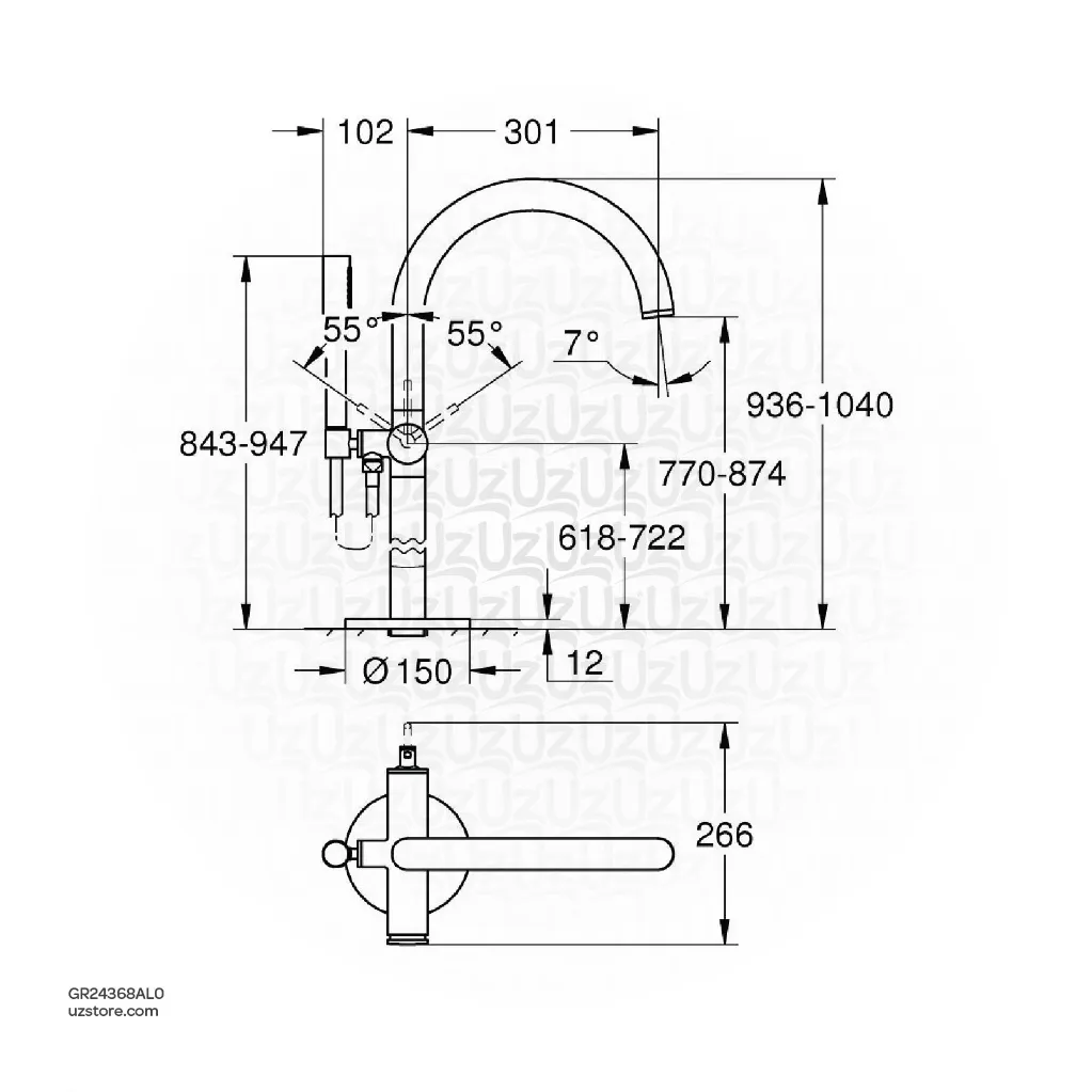 Uzstore GROHE Atrio Single-lever bath mixer , floor mounted , 24368AL0 , brushed hard graphite GR24368AL0-02.webp