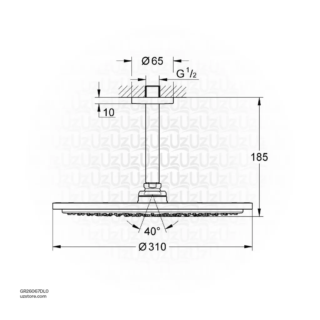 Uzstore GROHE Rainshower Cosmopolitan 310 Head shower set ceiling 142 mm , 1 spray , 26067DL0 , brushed warm sunset GR26067DL0-02.webp