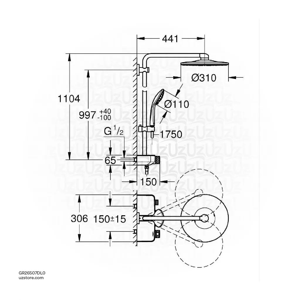 Uzstore GROHE Euphoria SmartControl System 310 Duo Shower system with Safety Mixer for wall mounting , 26507DL0 , brushed warm sunset GR26507DL0-02.webp
