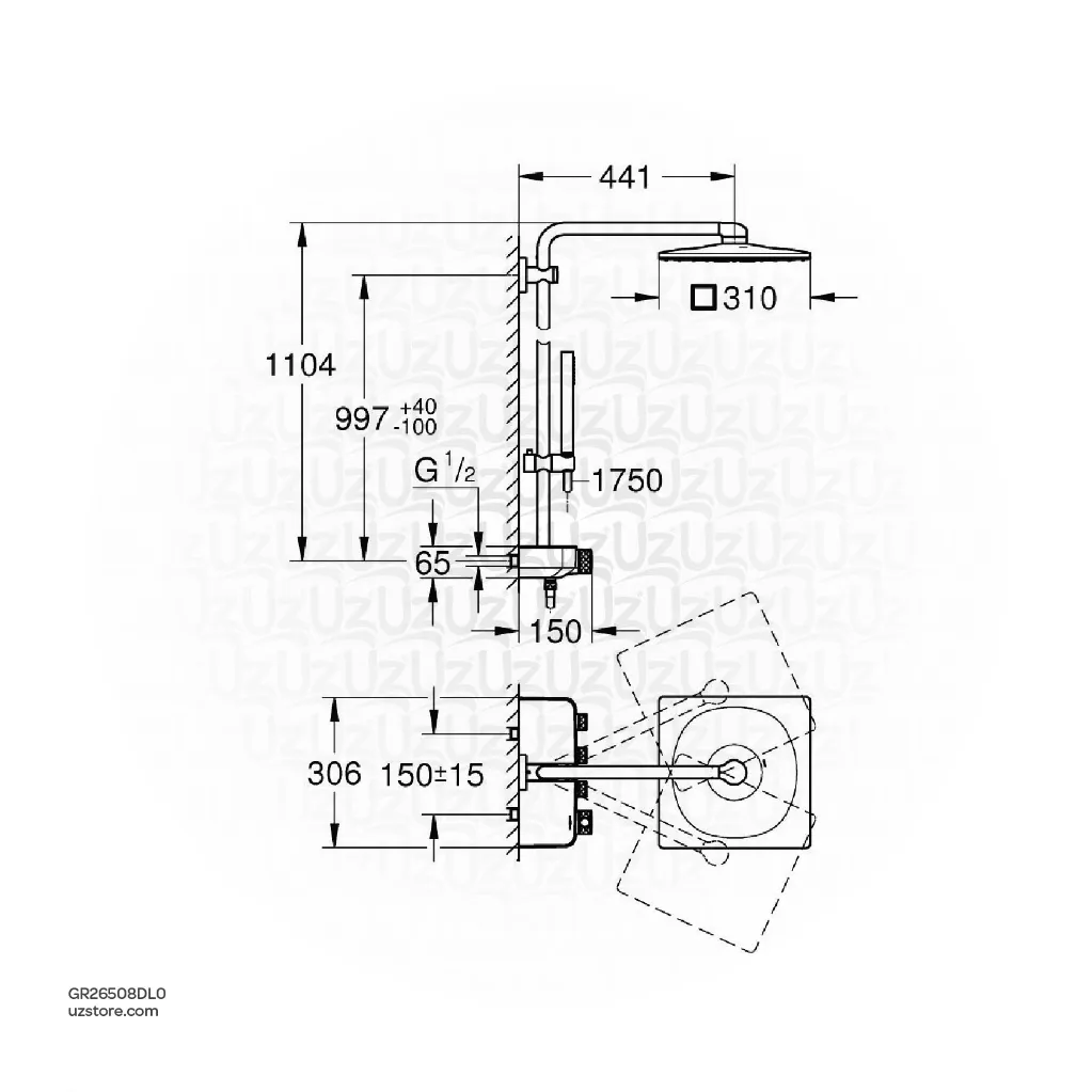 Uzstore GROHE Euphoria SmartControl System 310 Cube Duo Shower system with Safety Mixer for wall mounting , 26508DL0 , brushed warm sunset  GR26508DL0-02.webp