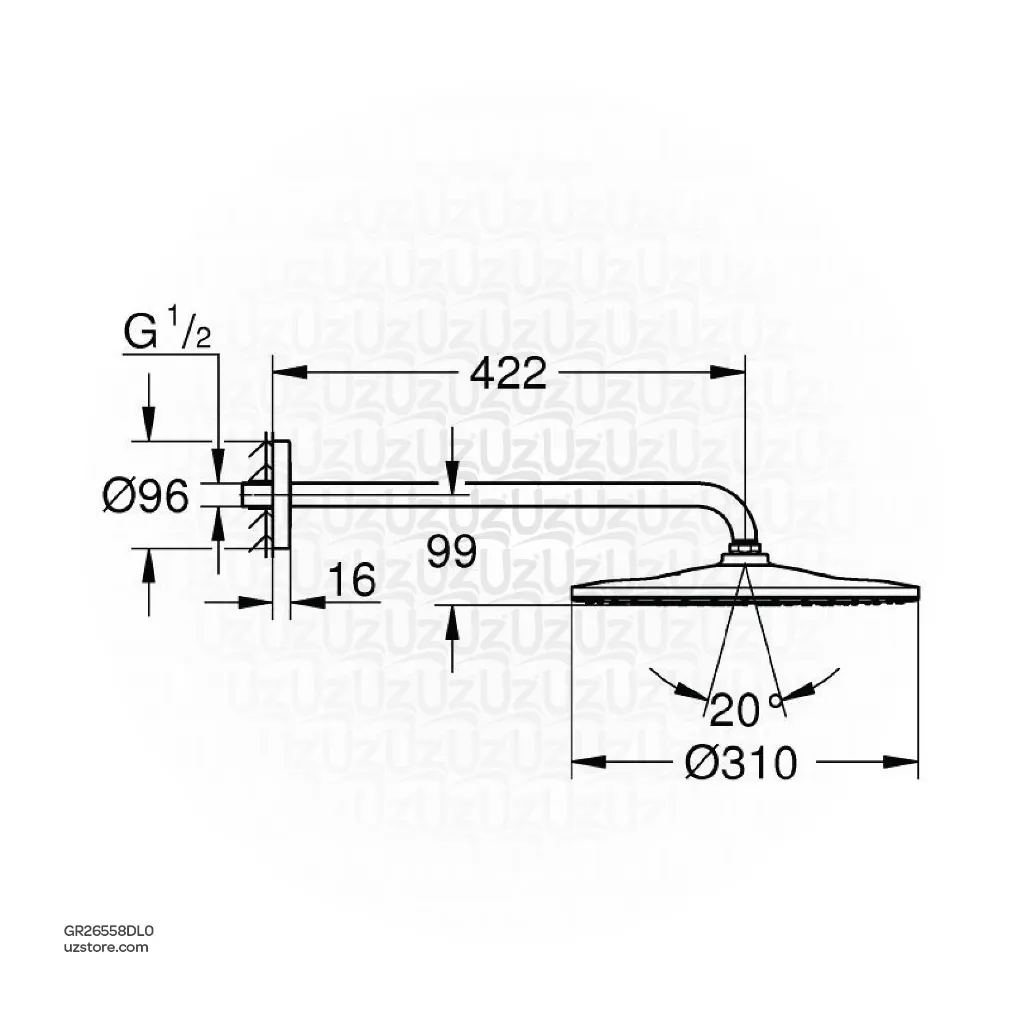 Uzstore GROHE Rainshower Mono 310 Head shower set 422 mm , 1 spray , 26558DL0 , brushed warm sunset  GR26558DL0-02.webp