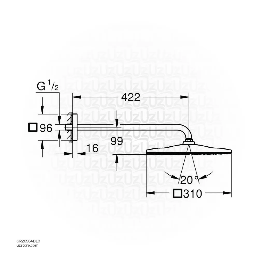 Uzstore GROHE Rainshower Mono 310 Cube Head shower set 422 mm , 1 spray , 26564DL0 , brushed warm sunset GR26564DL0-02.webp